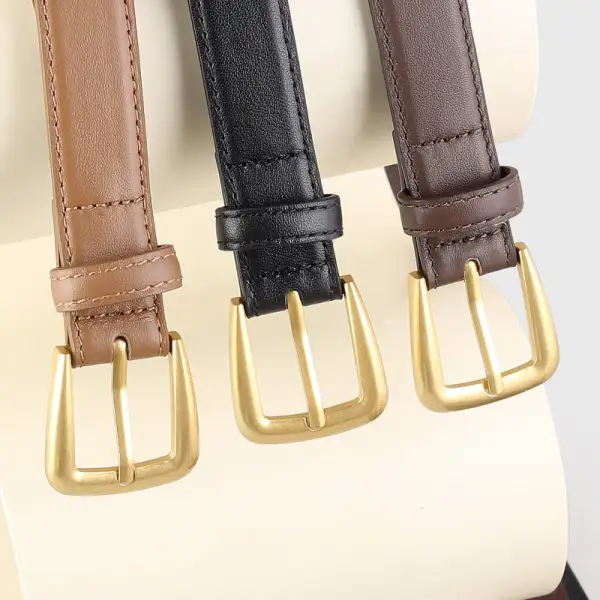 Everyday Skinny Leather Belt with Golden Buckle
