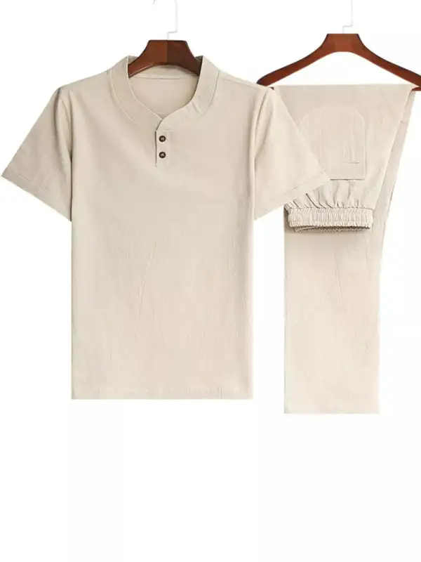 Men's Plus Size Casual Short Sleeve Top and Pants Set
