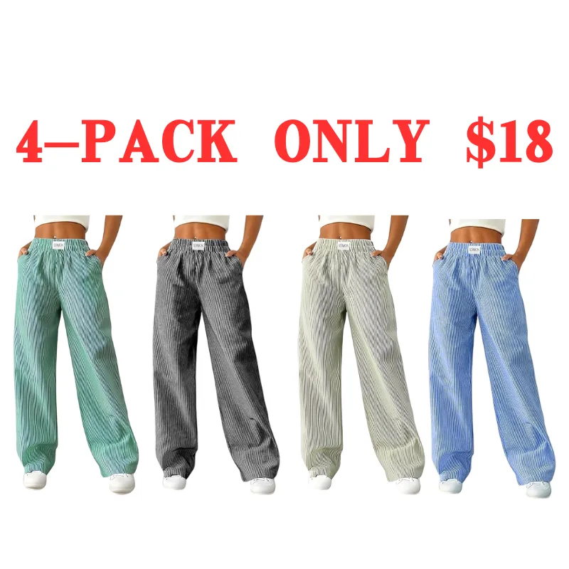 Women's Striped Gingham Boxer Pants Cotton Pajama Lounge Pj Casual Plaid Trousers  Beach Bottoms with Pockets