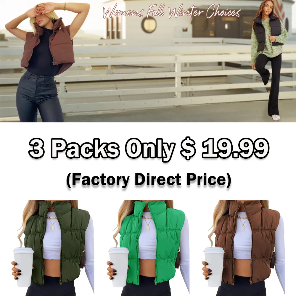 ⭐ Women’s Sleeveless Puffer Vest – Trendy, Cozy & Perfect for Layering  Zip-Up | Stand Collar | Cropped Fit | Lightweight Warmth