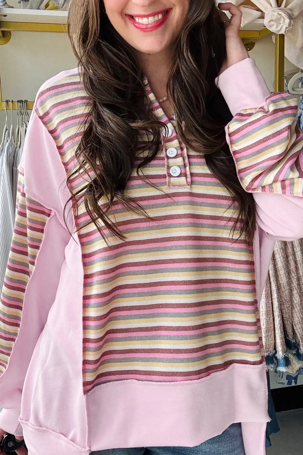 Relaxed Striped Patchwork Exposed Seam Sweatshirt