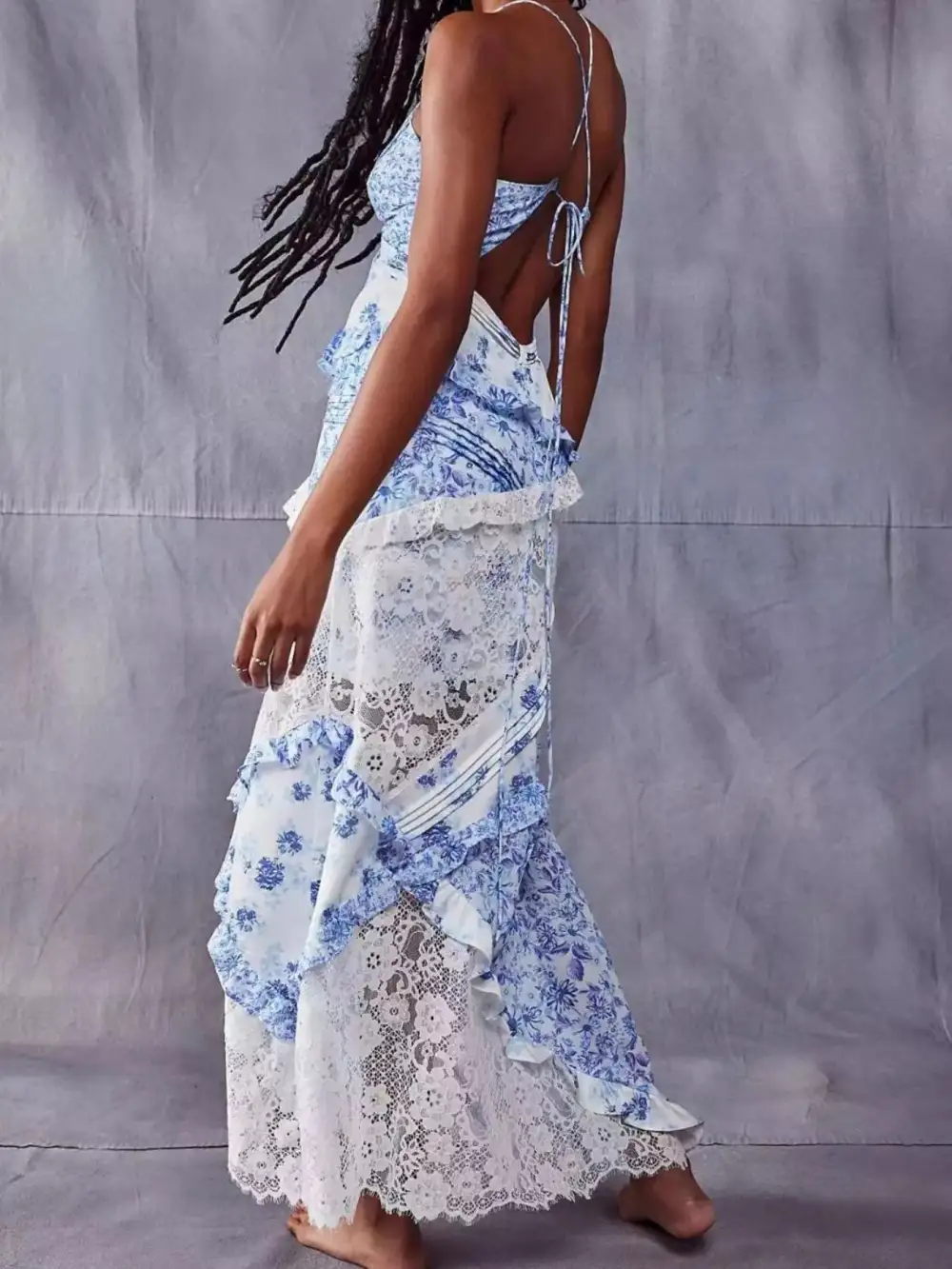 Floral Lace V Neck Maxi Dress