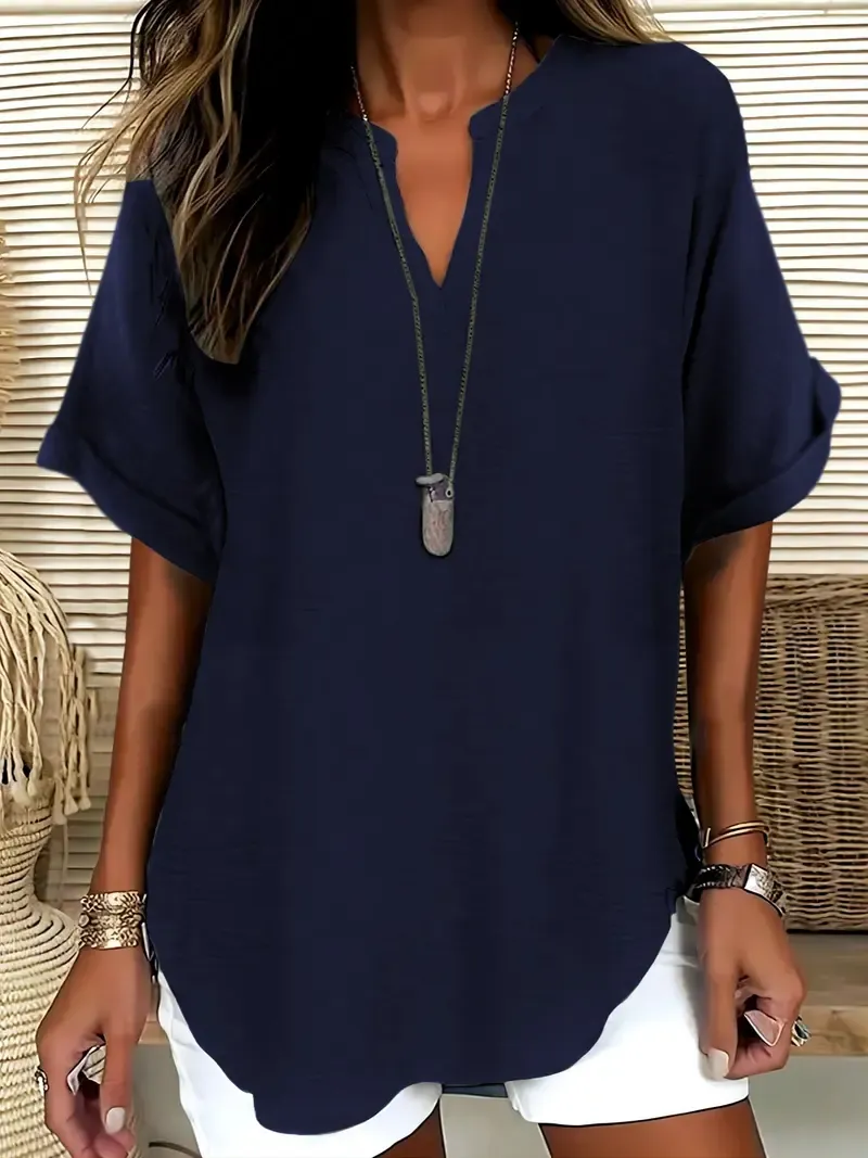 Women's Solid Color Short-Sleeve Shirt