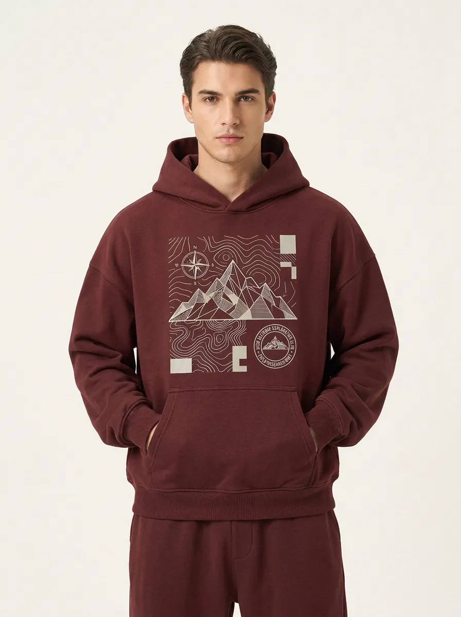 Men's Mountain Compass Topographic Graphic Hoodie