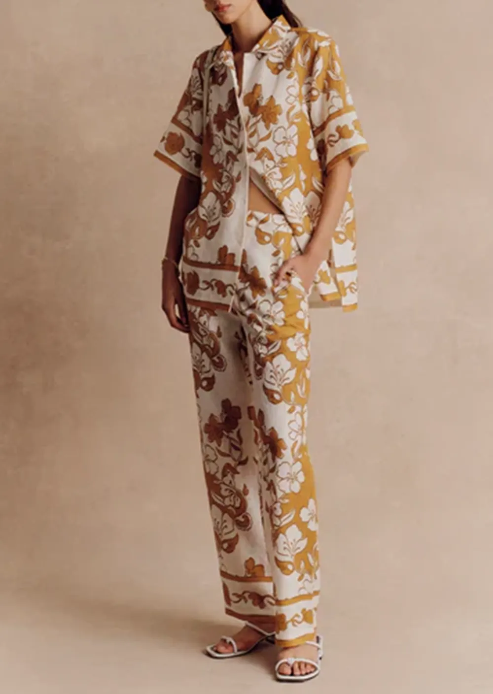 FLORAL PRINTED WIDE LEG PANTS
