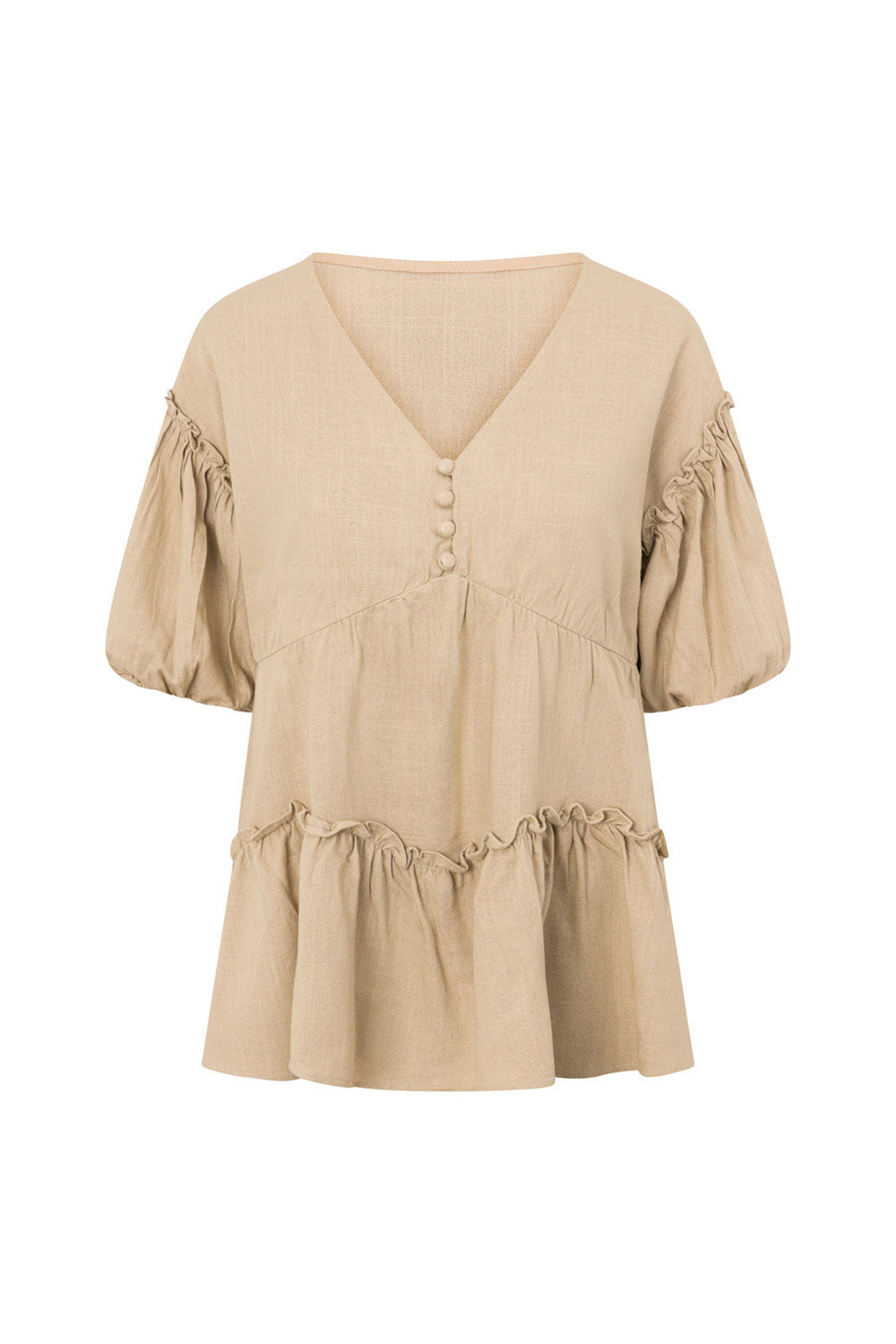 Ruffled V Neck Short Sleeve Top