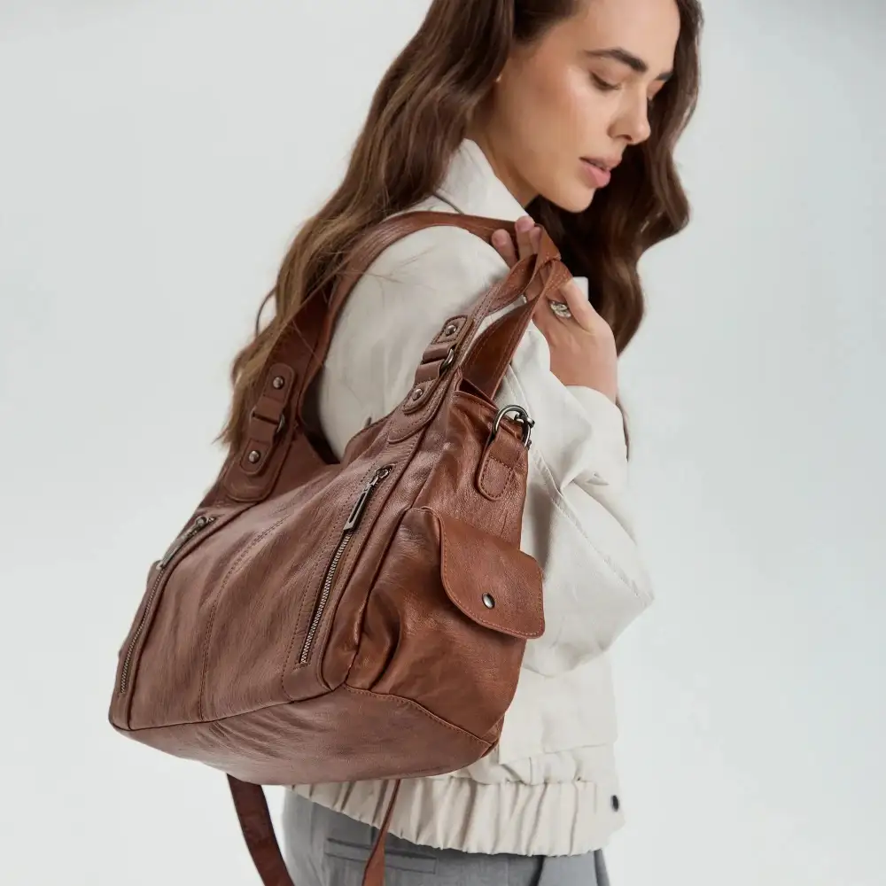 Pocket Front Leather Crossbody Bag