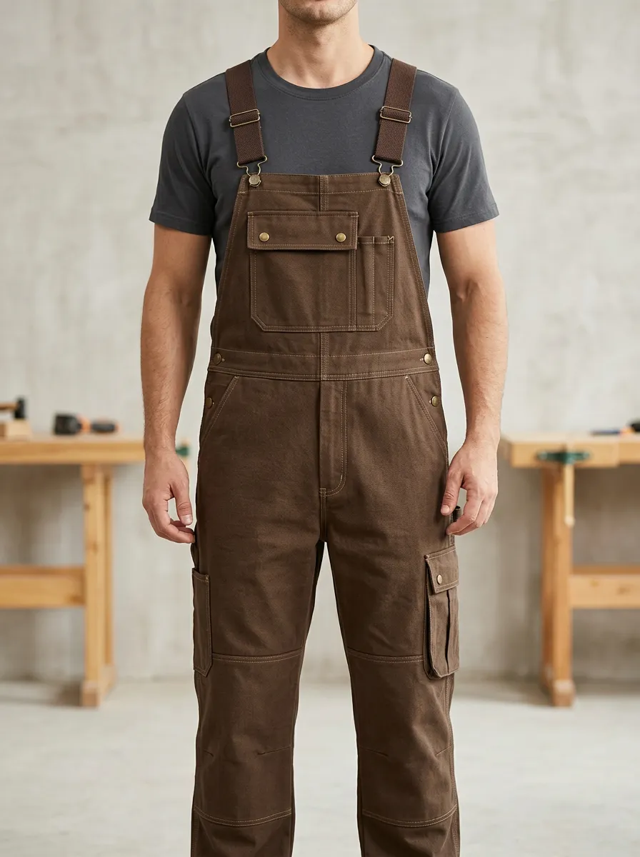 Men's Athletic Inspired Multi-Pocket Canvas Bib Work Overalls