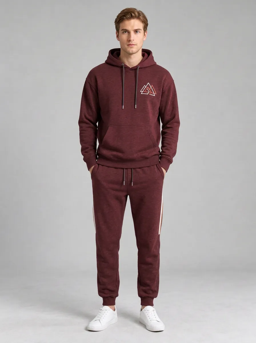 Men's Geometric Triangle Logo Printed Hoodie Jogger Set