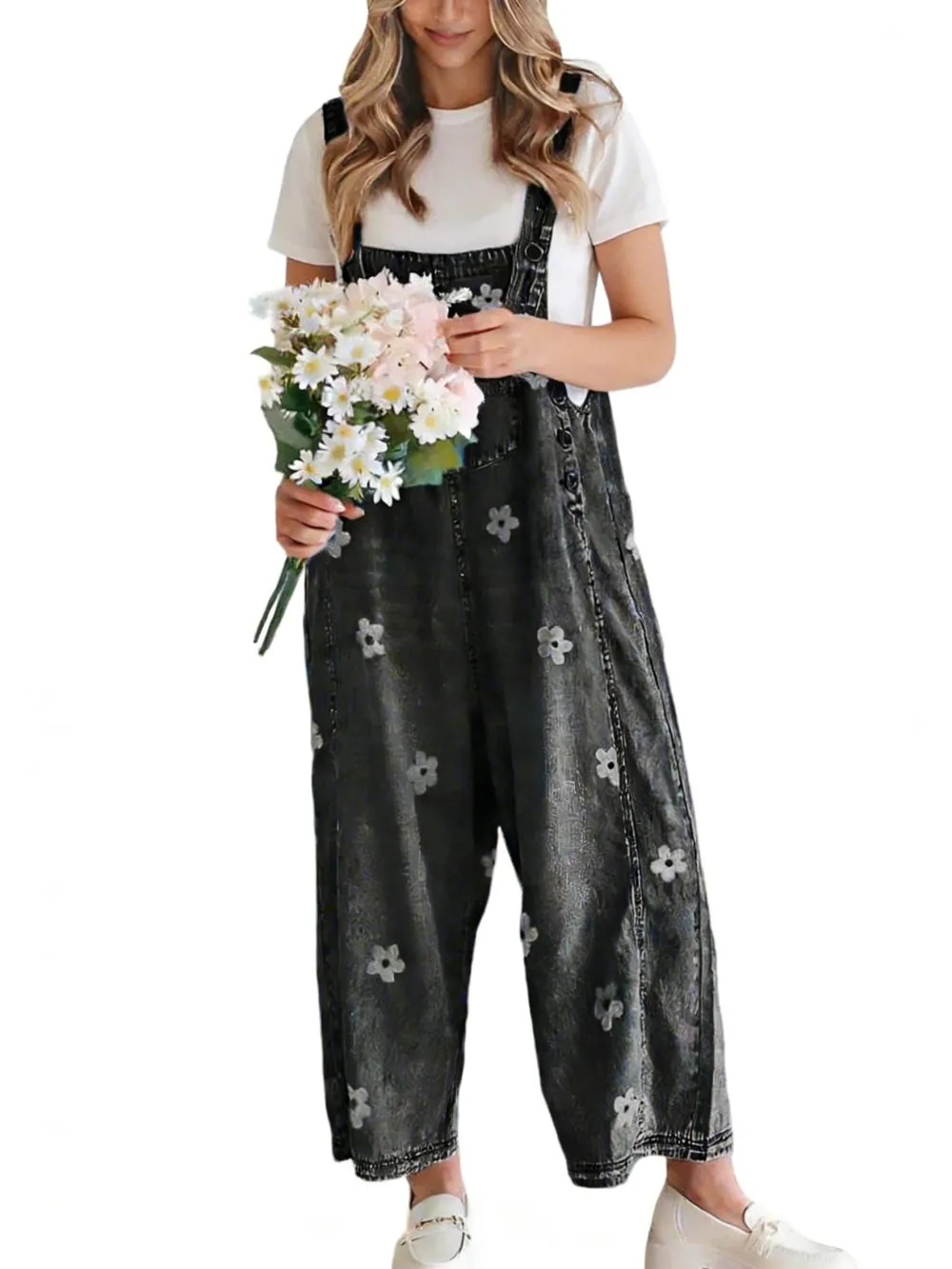 Women's Floral Printed Bib Overall Jumpsuit