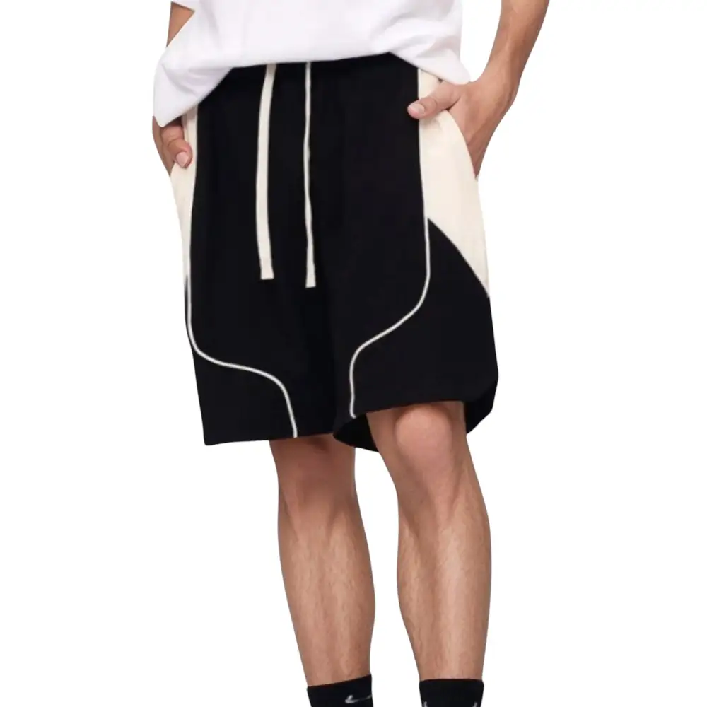 Drawstring Side-Pocket Colorblock Men's Athletic Shorts