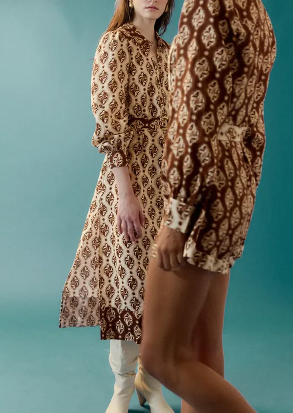 PRINTED LONG SLEEVE MIDI DRESS