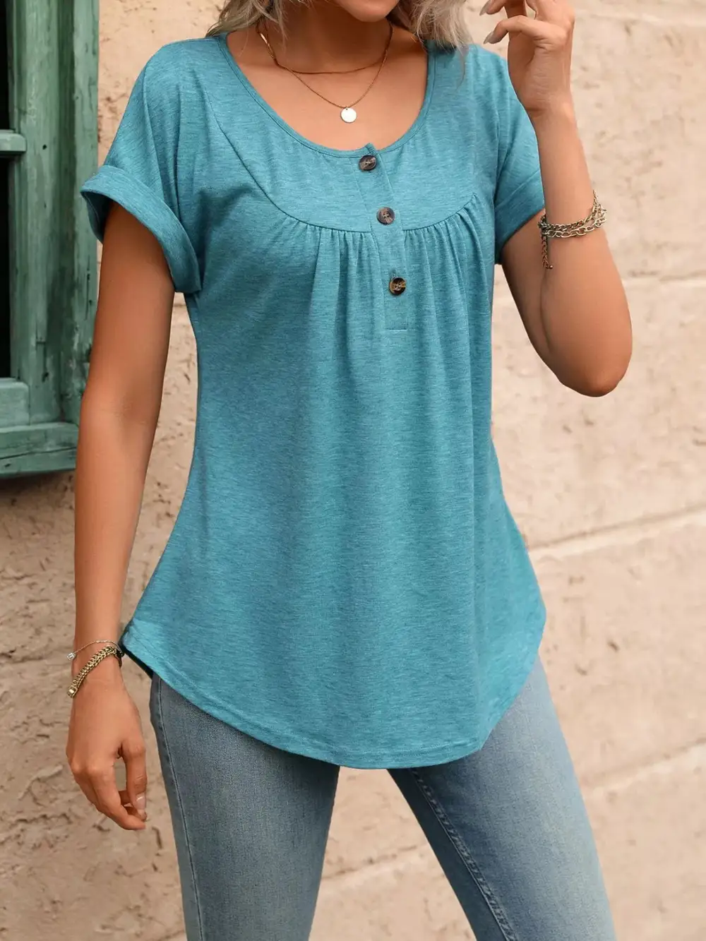 Casual Button Detail Henley T Shirt