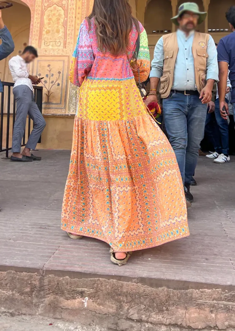CONTRAST COLOR MAXI SMOCK DRESS
