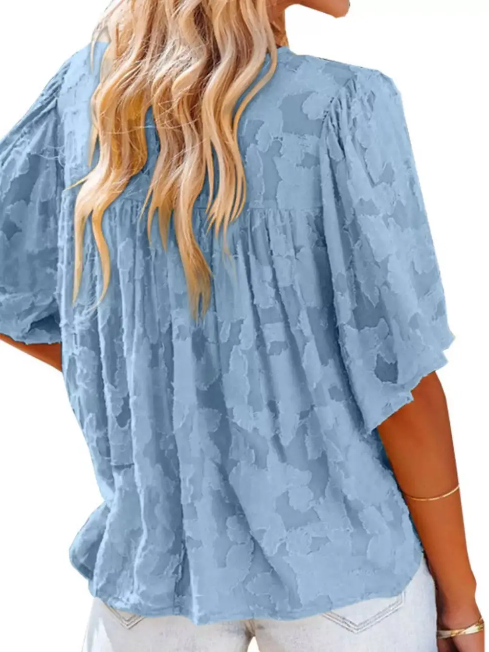 Textured V Neck Button Down Shirt Plus