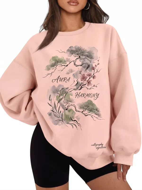 Women's Zen Aura Harmony Bonsai Tree Watercolor Printed Sweatshirt