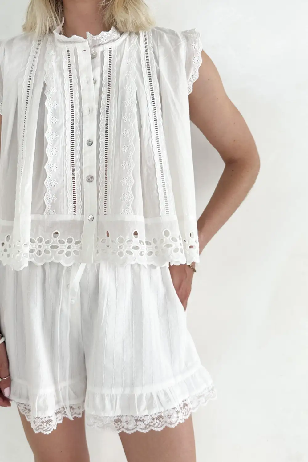 Soft Line Cotton Eyelet Blouse