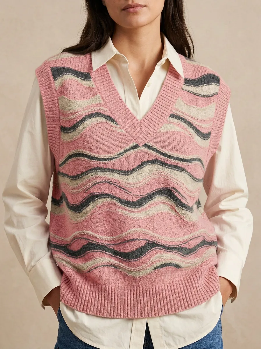 Wavy Striped Sweater Vest