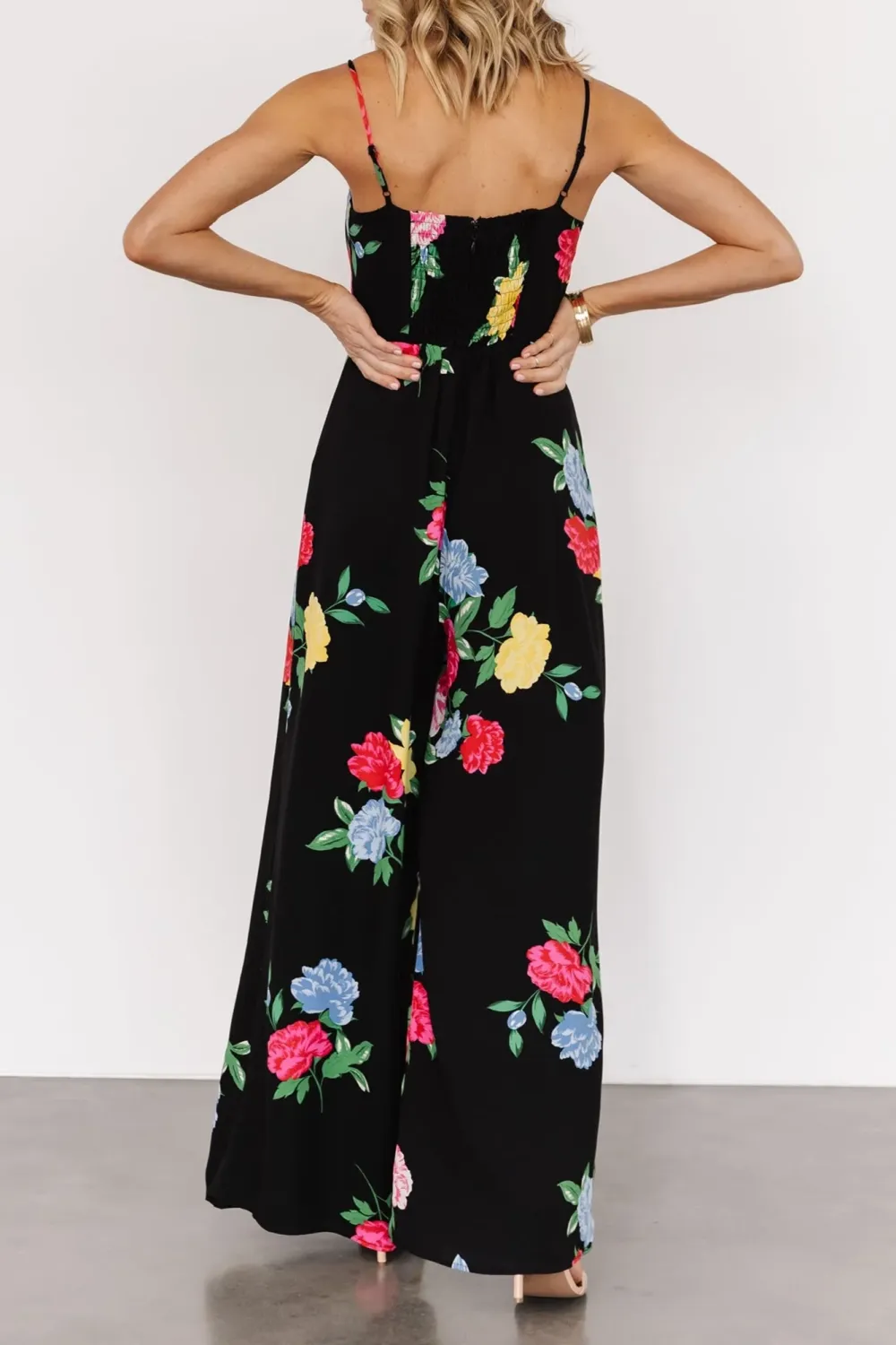 Loose And Comfortable; Slimming Black Floral Jumpsuit