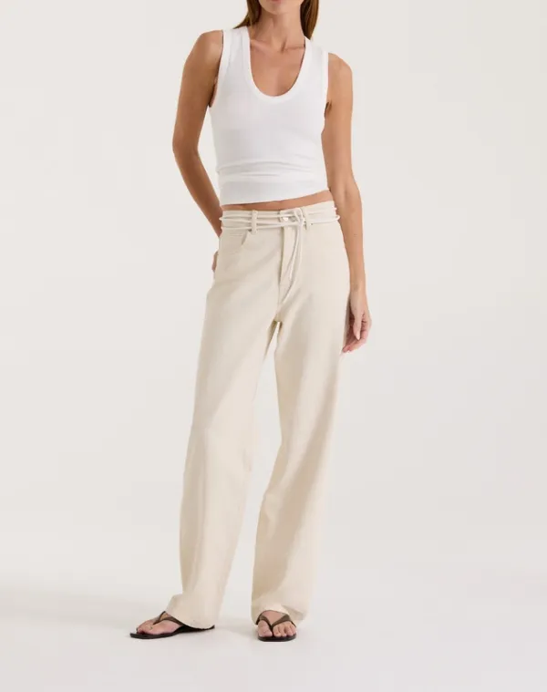 Ecru High-Rise Straight Leg Jeans