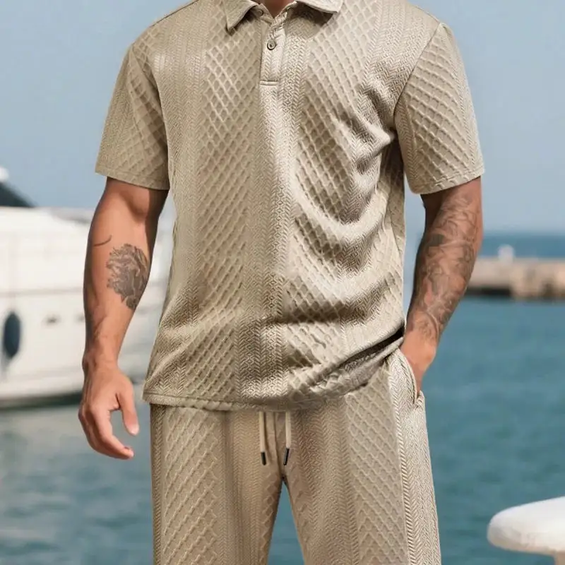 Textured Jacquard Polo And Shorts Set