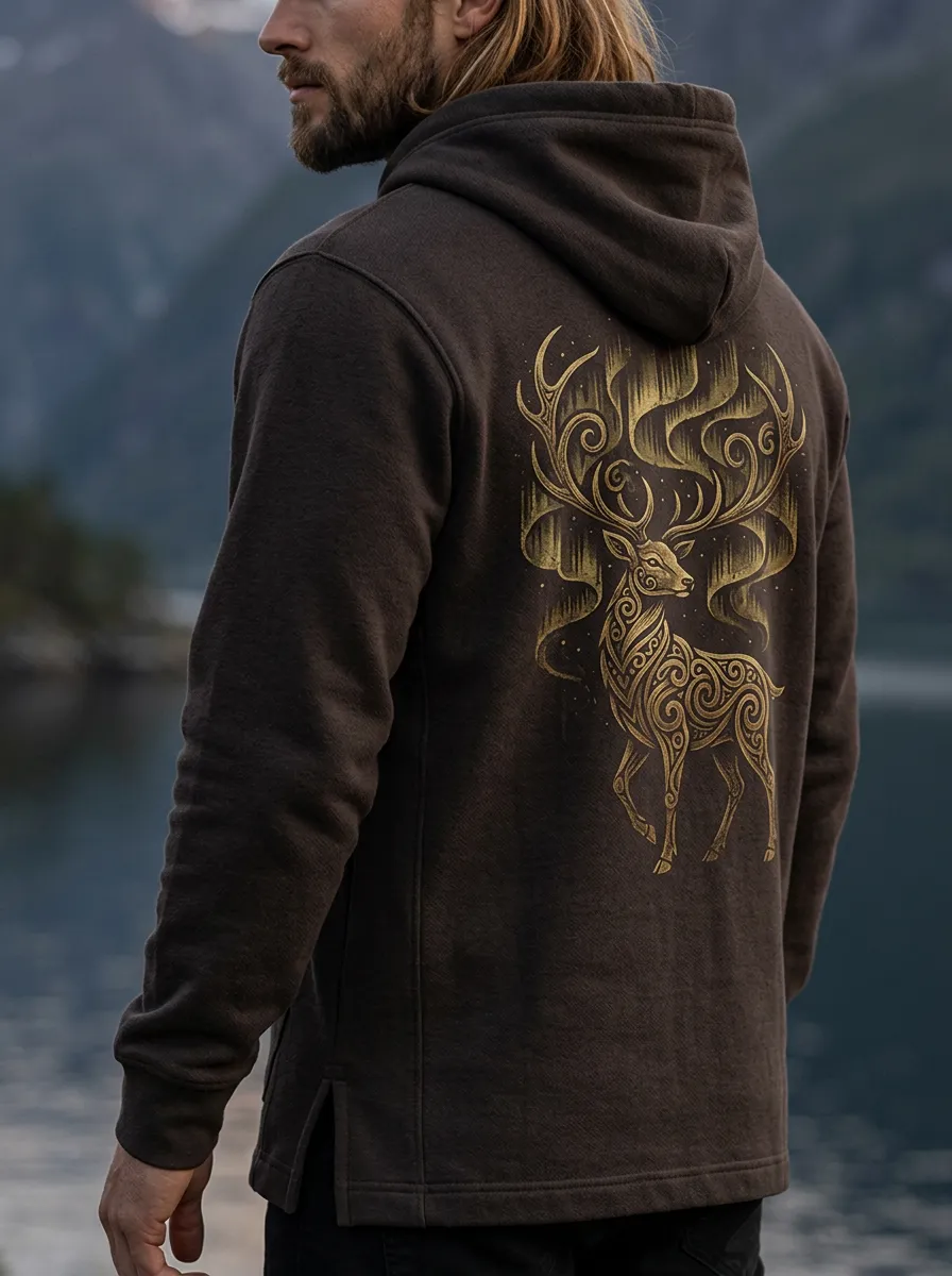 Men's Deer Pullover Back-Graphic Hoodie