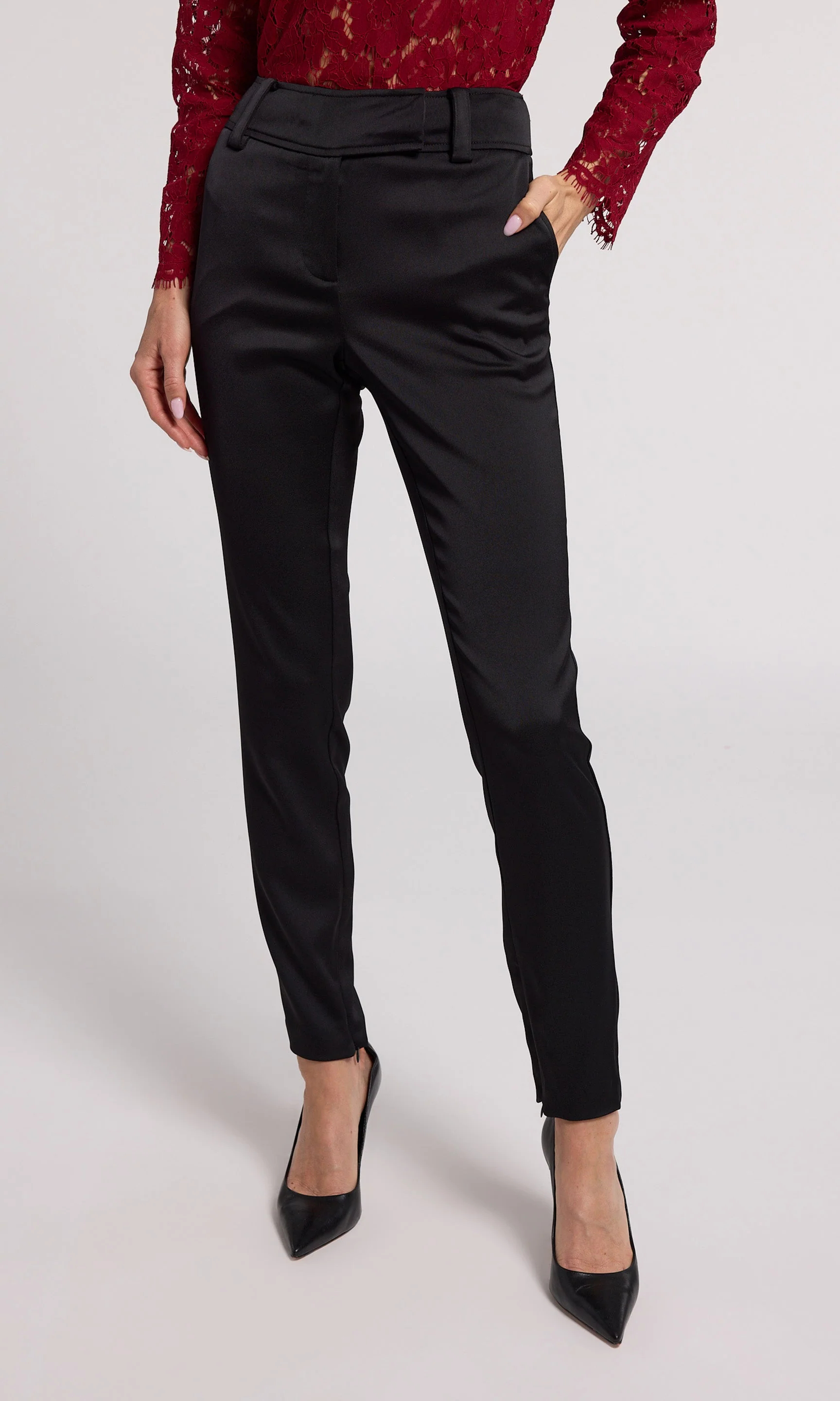 Black Satin Skinny Trousers