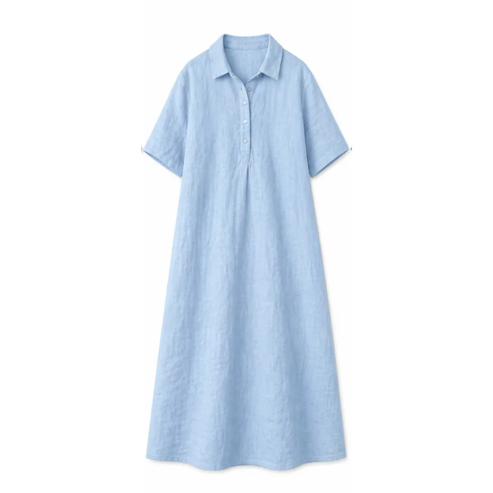 Linen Blend Polo Midi Dress