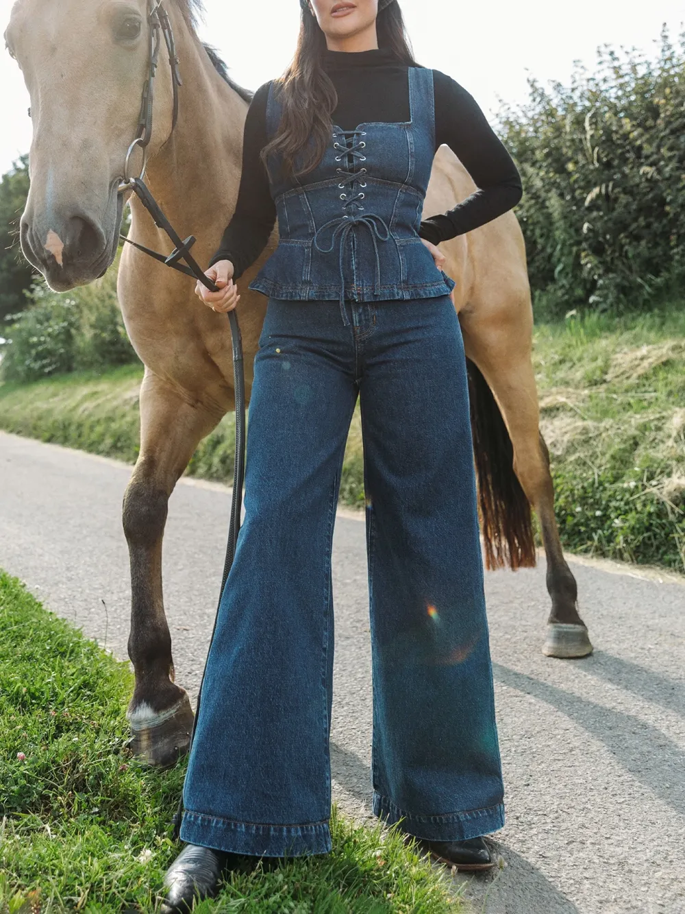 High Waisted Wide Leg Denim Jeans