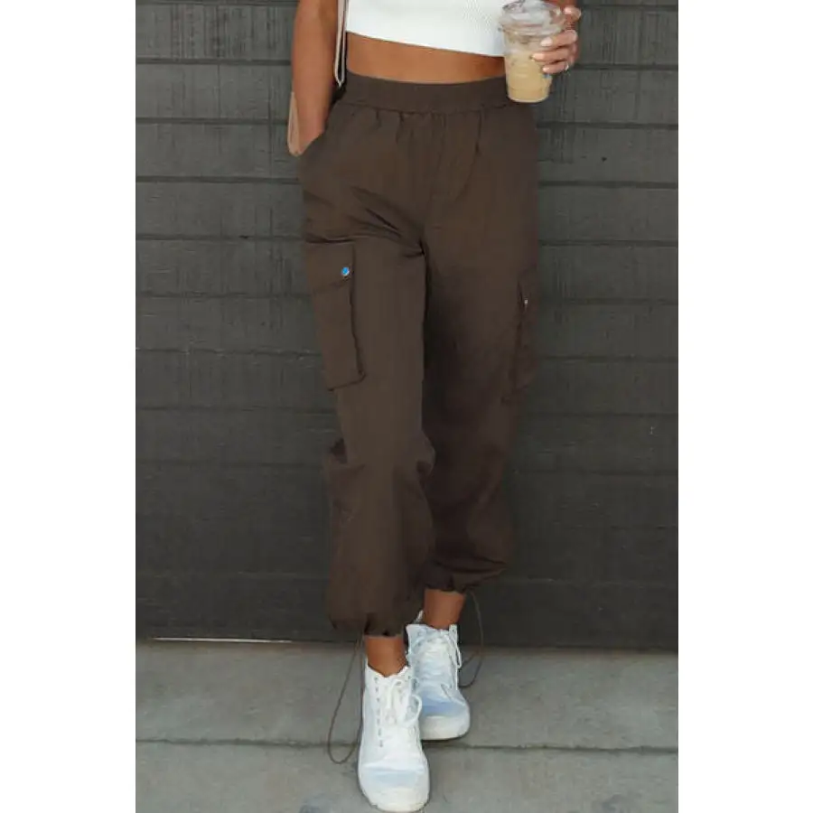Drawstring Elastic Waist Pants with Pockets