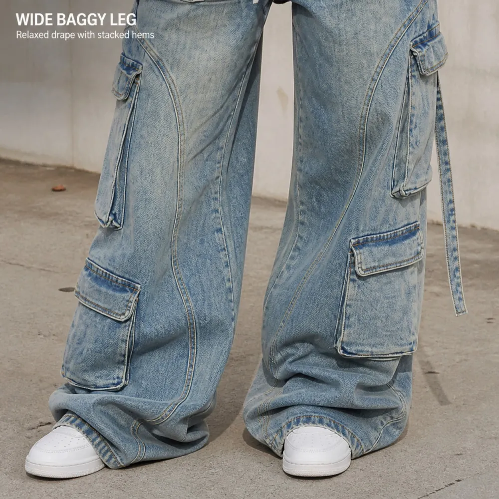 Women's Vintage Wash Baggy Cargo Jeans