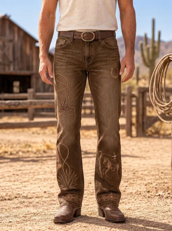 Men's Classic Western Cowboy Horseshoe Horse Jeans