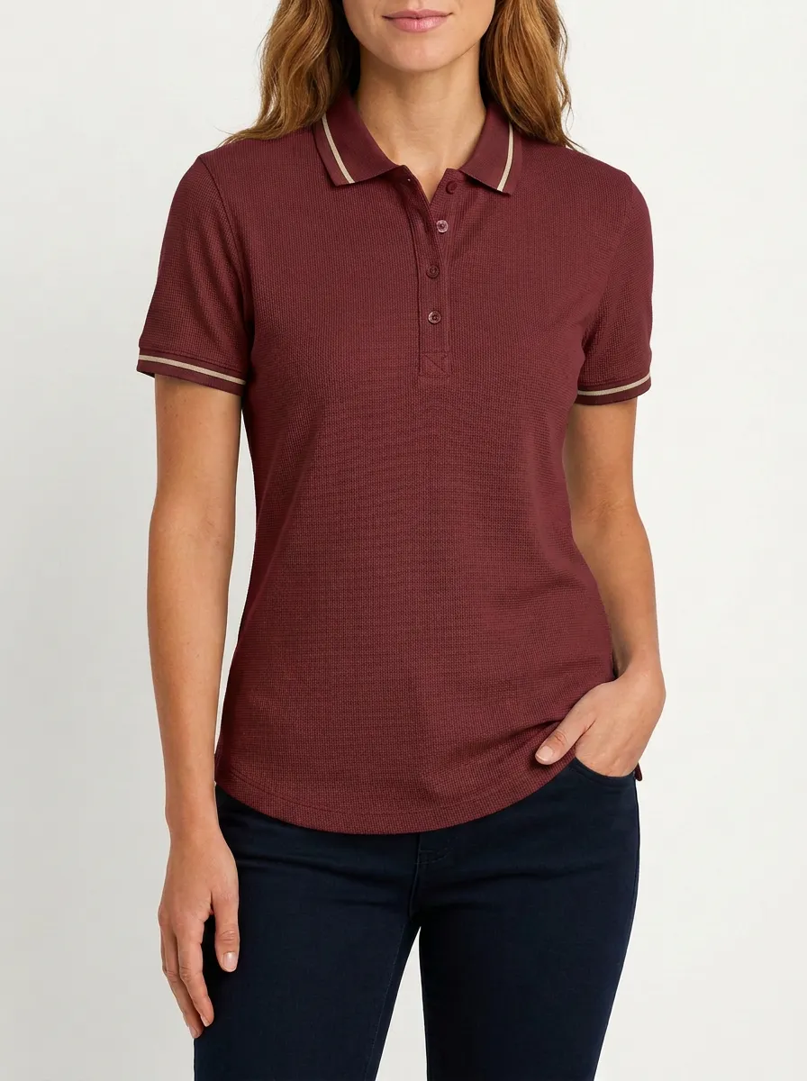 Women's Waffle-Knit Striped-Trim Polo Shirt