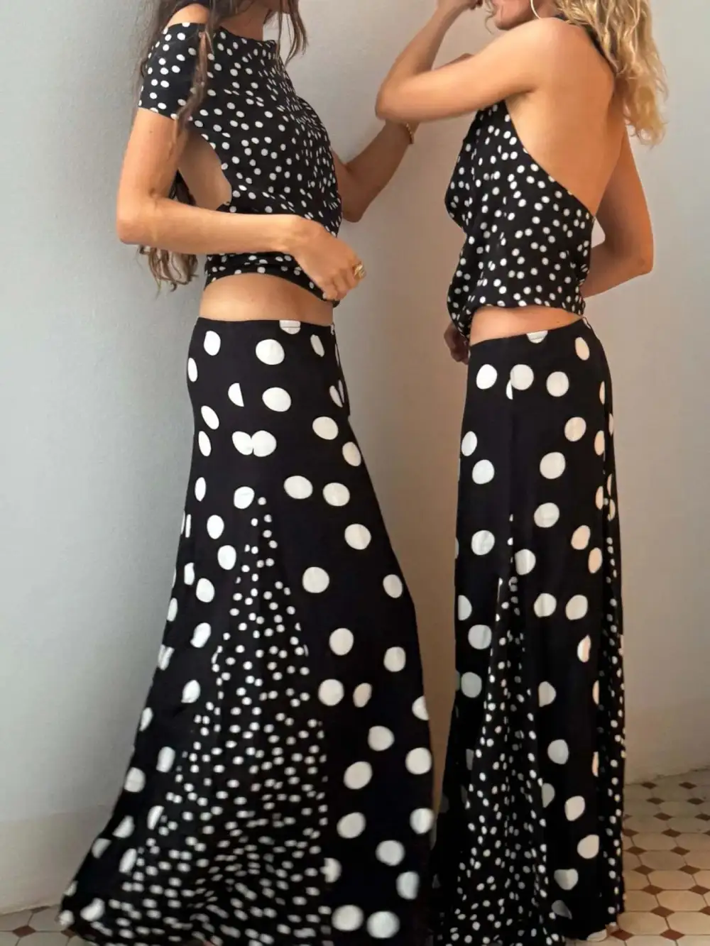 Sleek Polka Dot Detail Coordinated Set