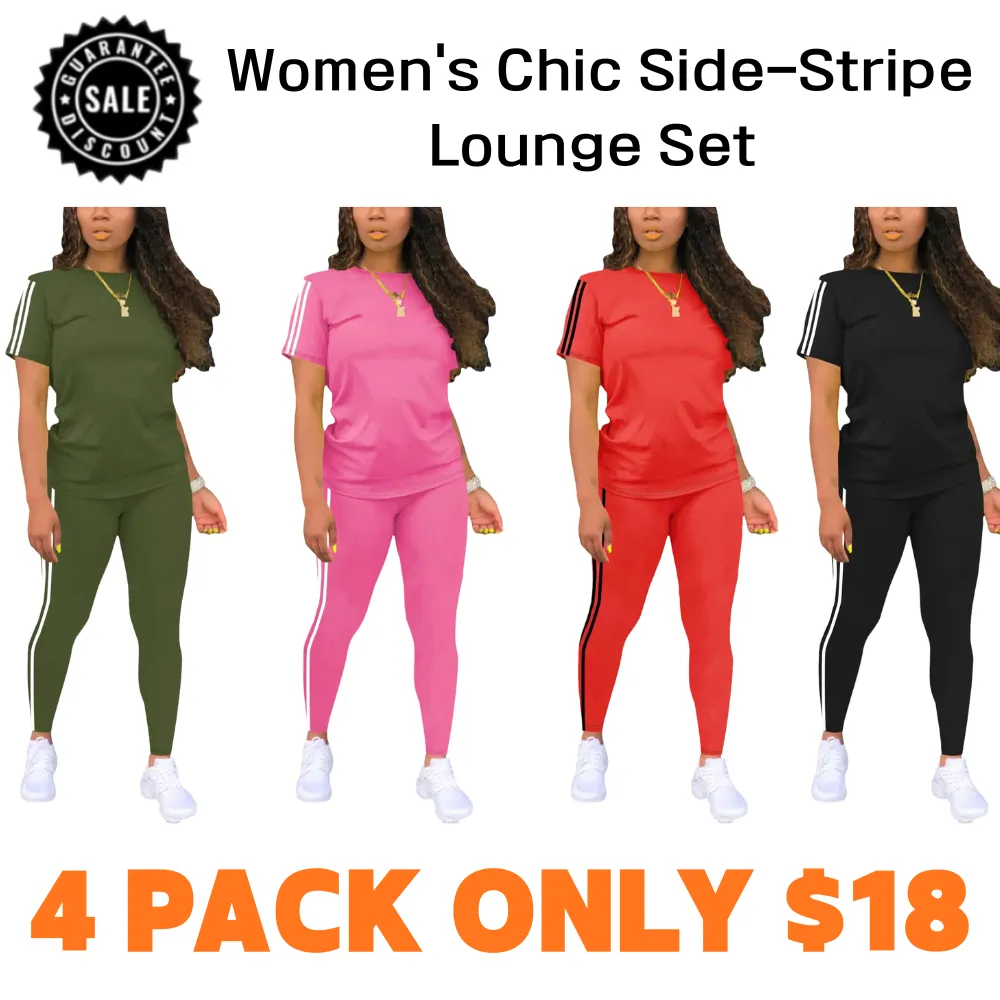 Women's Chic Side-Stripe Lounge Set – Casual Tee & Pants Two-Piece Outfit