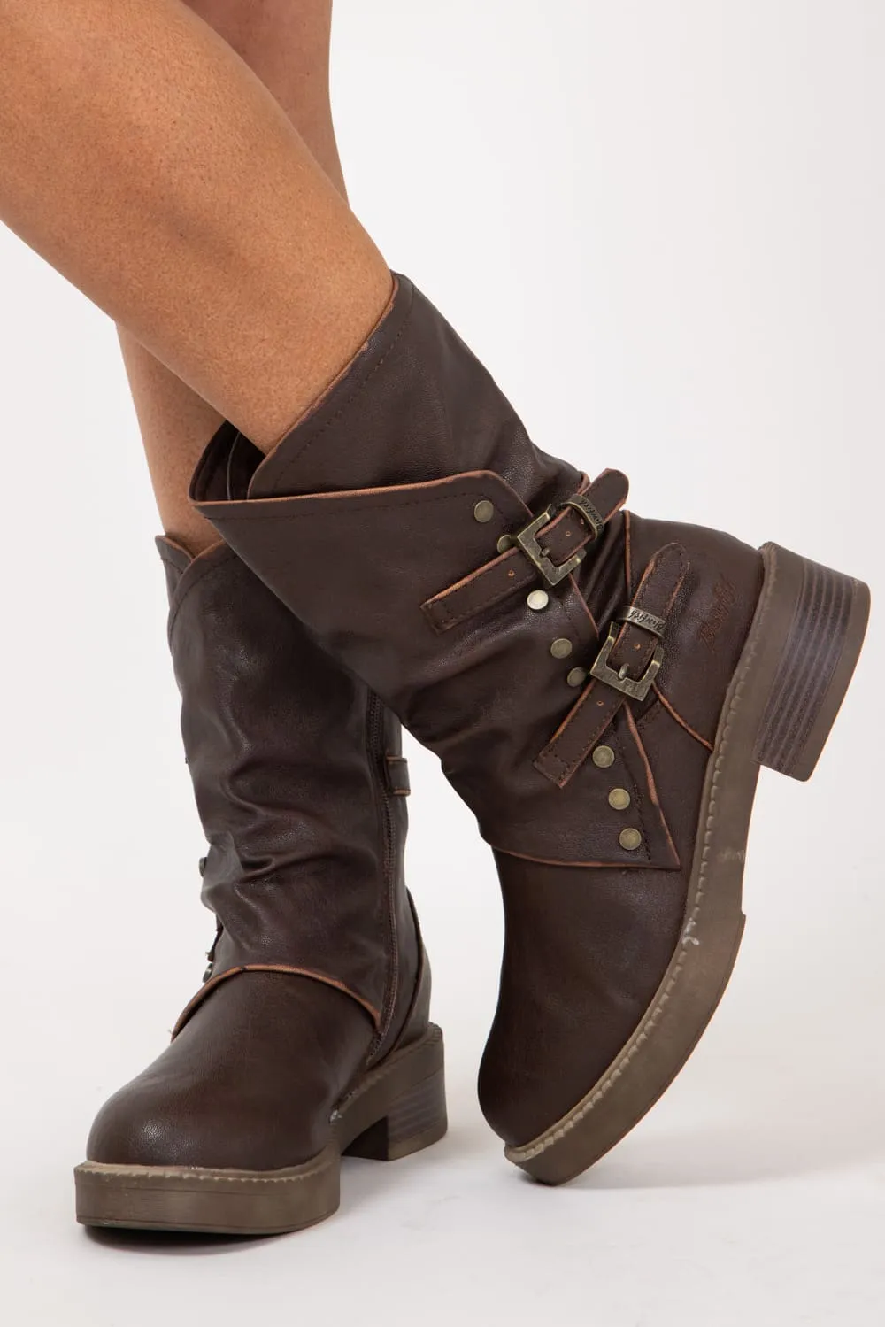 Western Buckle Detail Faux Leather Zip Entry Bootie
