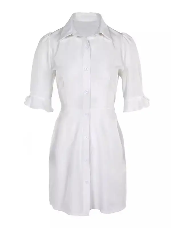 Puff Sleeve Short Sleeve Solid Color Split Joint Lapel Mini Dress