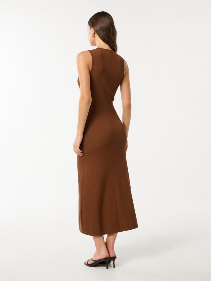 Khaki Button-Through Knit Dress