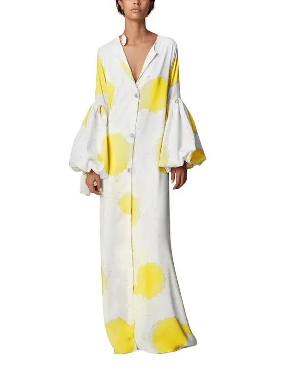 V-neck Print Loose Casual Long-sleeved Long Dress