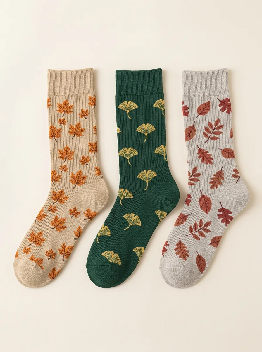 Ginkgo Maple Leaf Leaf Pattern Three Pair Sock Set