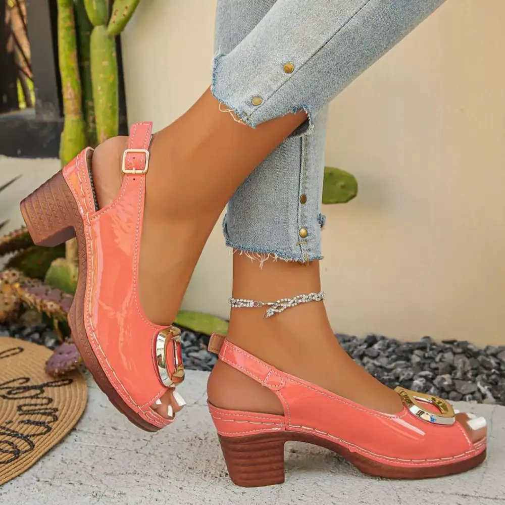 Classic Peep Toe Block Heel Sandals