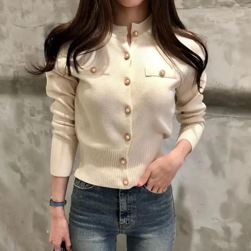 V-Neck Striped Knit Cardigan