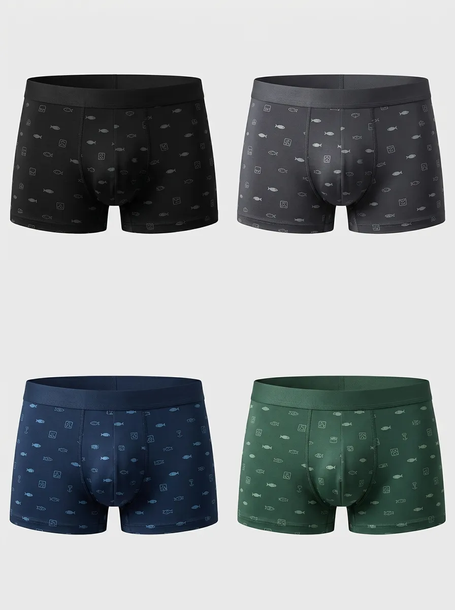 Men's Navy Geometric Contoured Pouch Boxer Briefs 4-Pack