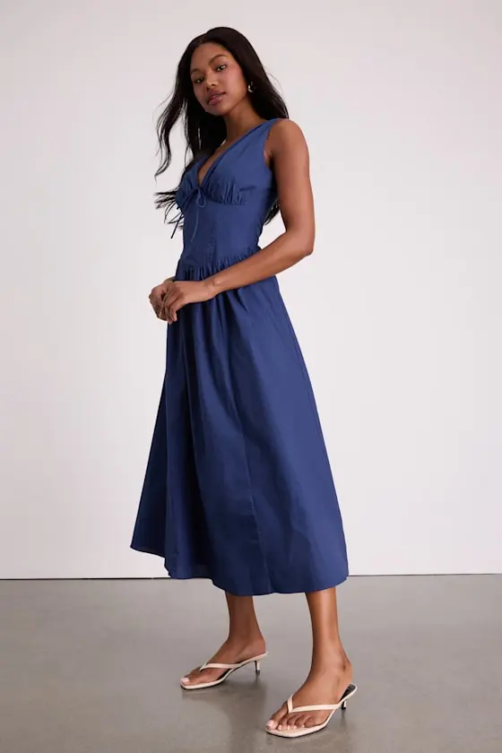 Lettie Ivory Multi Floral Poplin Plunge Neck Midi Dress