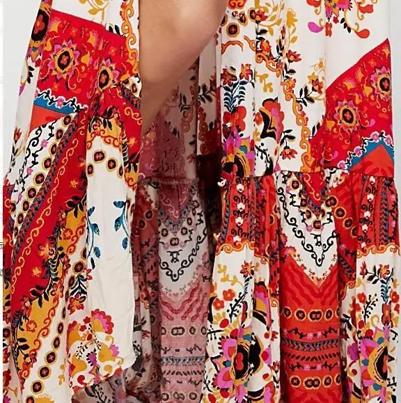 New Printed V Neck Short Sleeve High Split Maxi Dress