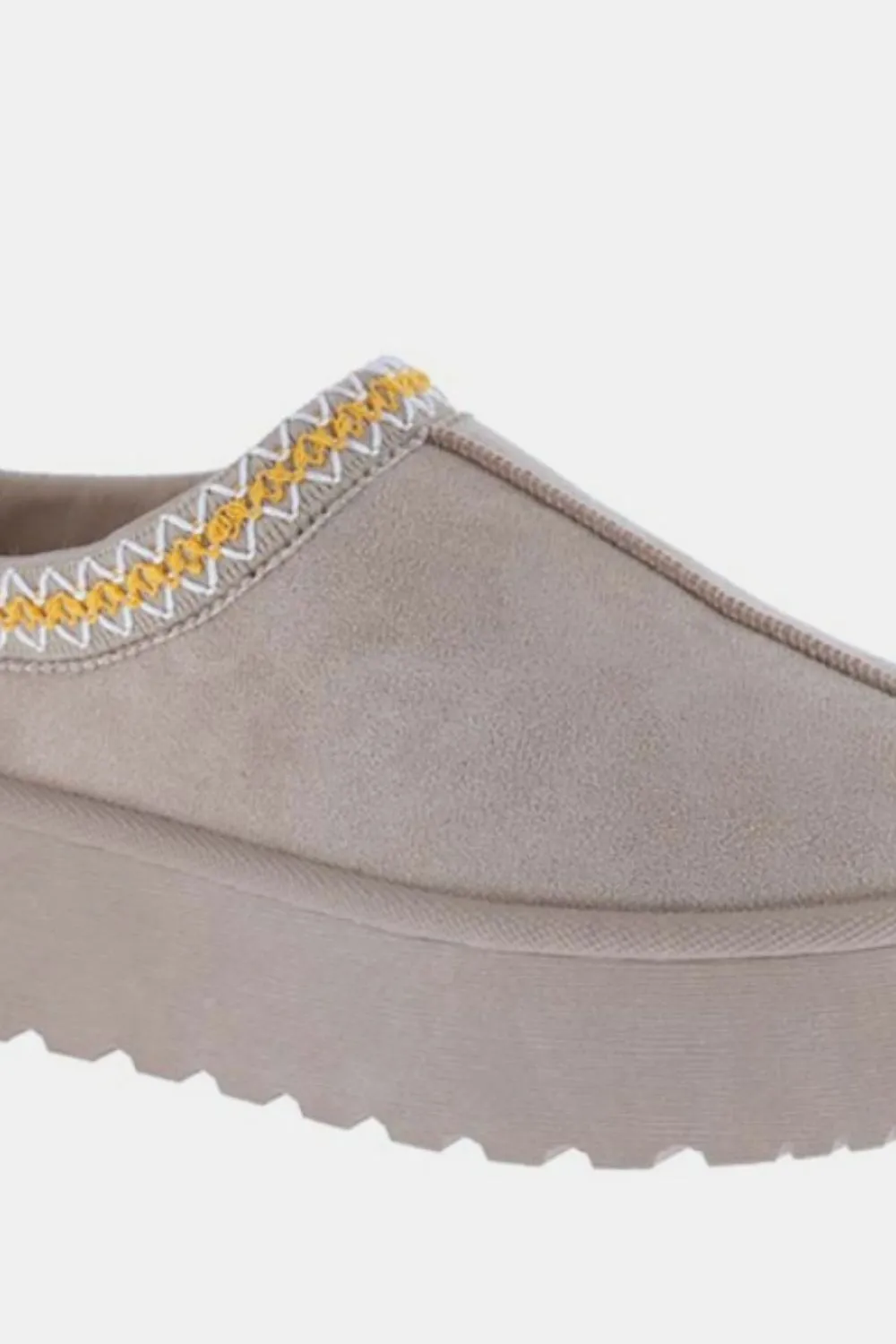 Textured Platform Embroidered Trim Slip-On Shoe