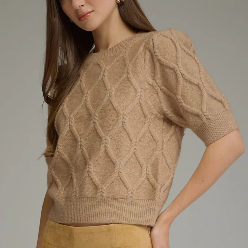 Puff Sleeve Cable Top