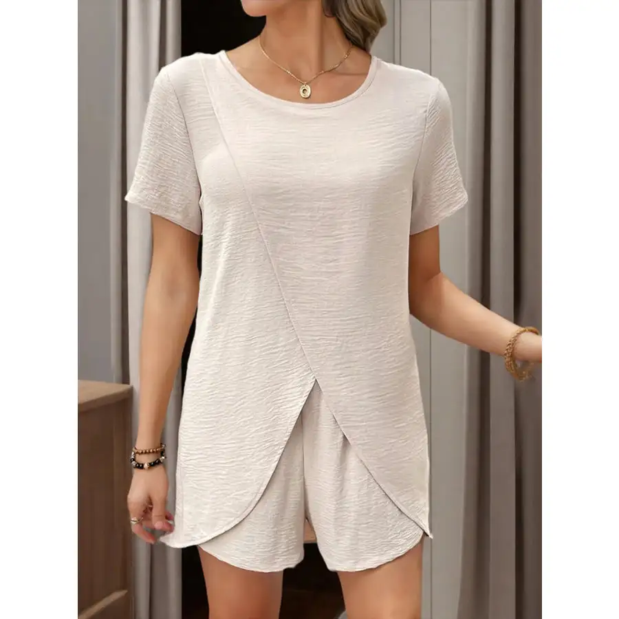 High Low Round Neck Top and Shorts Set