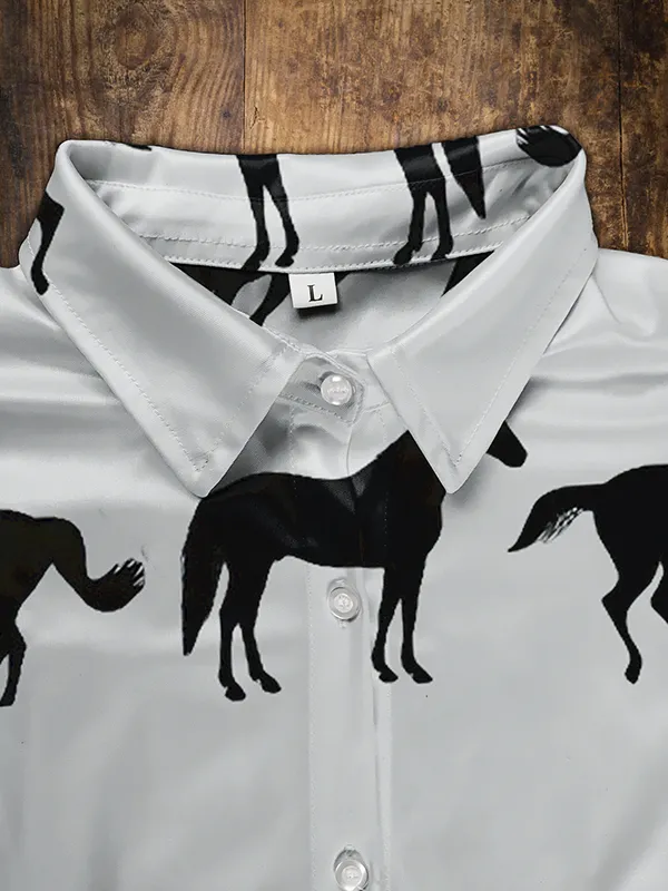 Women's Horses Print Long Sleeve Lifestyle Casual Button Shirt