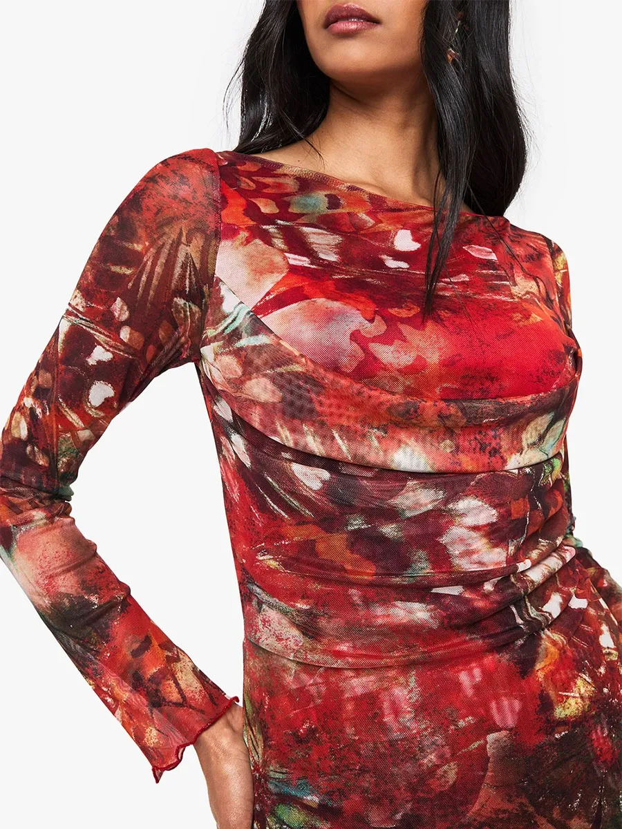 Women's Stylish Smudge-Print Bodycon Mini Dress